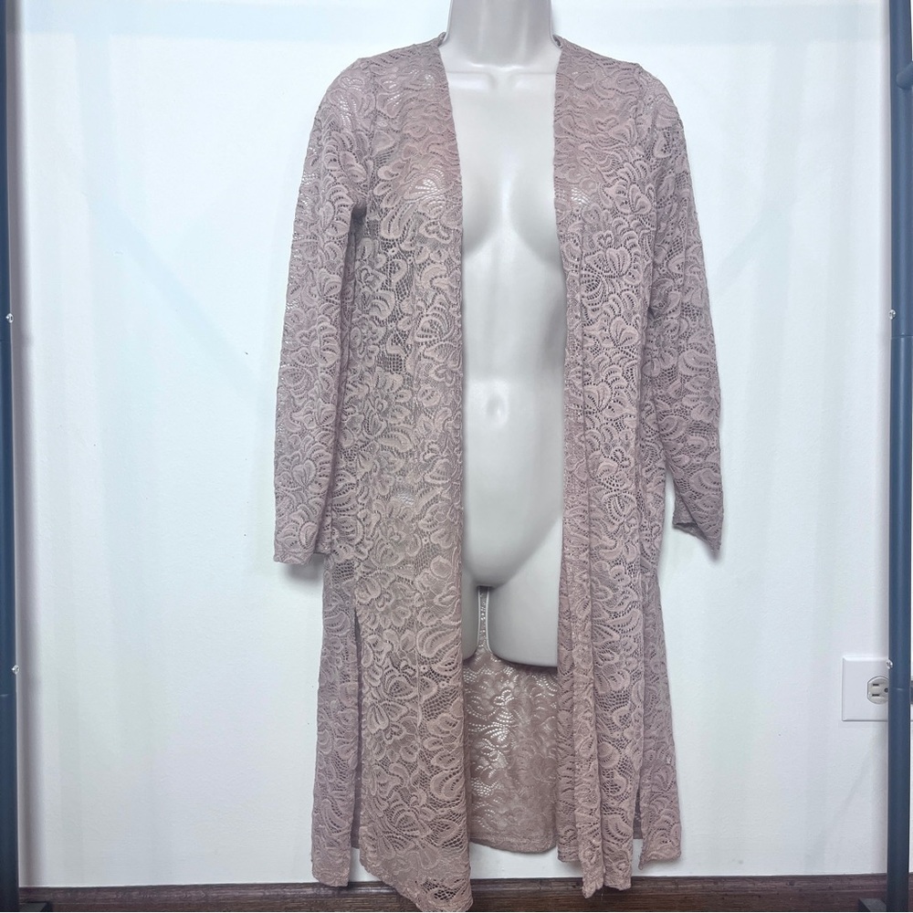 Sheer Duster Cardigan Cream Floral Bohemian Fairy Cottage Lace Robe Small